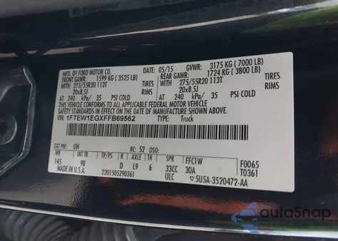 2015 Ford F-150 Platinum from USA, damaged, VIN 1FTEW1EGXFFB69562